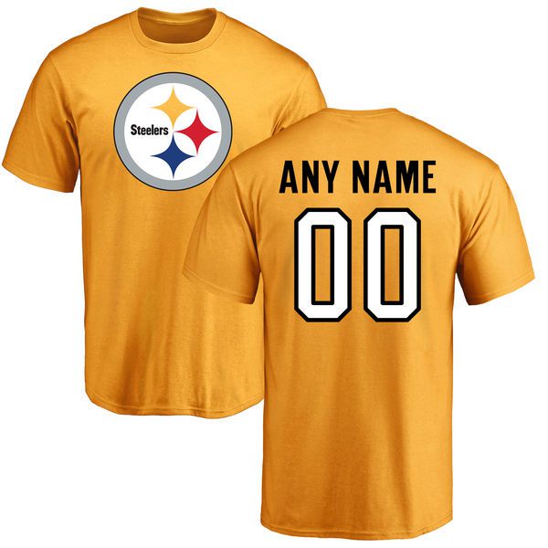 Men Pittsburgh Steelers NFL Pro Line Gold Custom Name and Number Logo T-Shirt